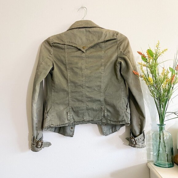 🦋 LF CARMAR Olive Green Moto Zip Up Jacket XS - Picture 6 of 7